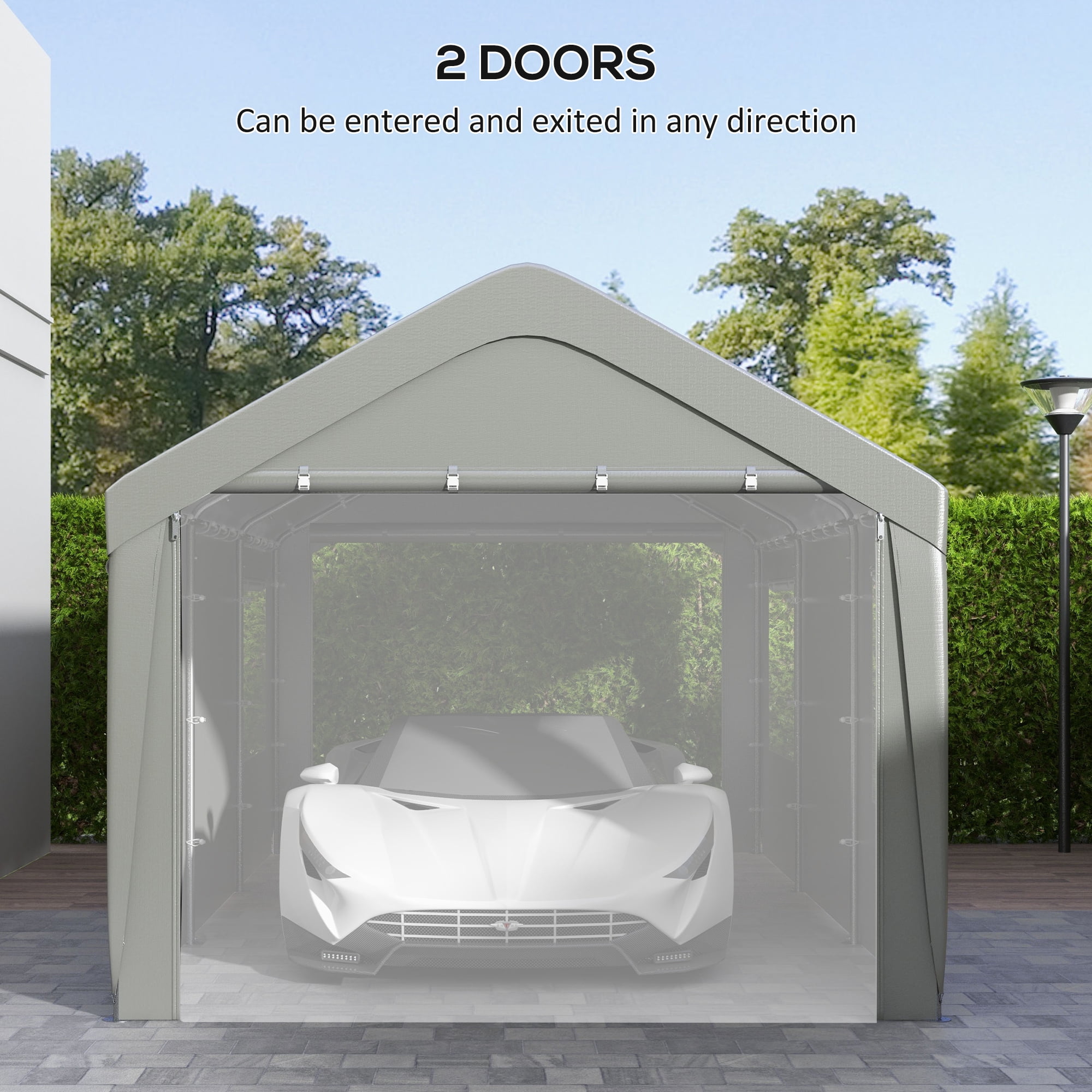 Outsunny 116.93 x 233.46 x 106.30 inches Gray Carport