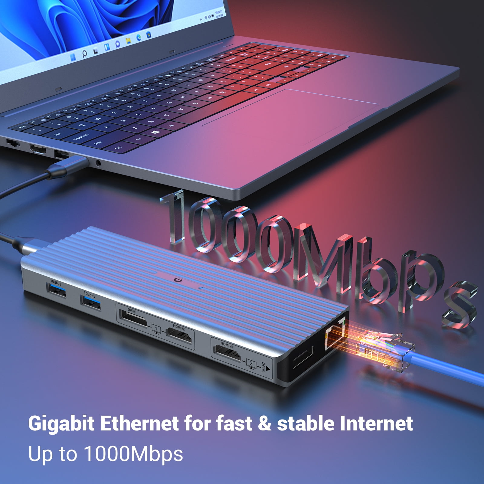 Universal Laptop Docking Station for M1/M2 MacBook Pro/Air, 11-in-1 3xUSB 3.1 10 Gbit/s Triple Display Docking Station (2 4K HDMI, 2 DP, 100W PD, Ethernet, Audio) Type-A/Type-C Docks