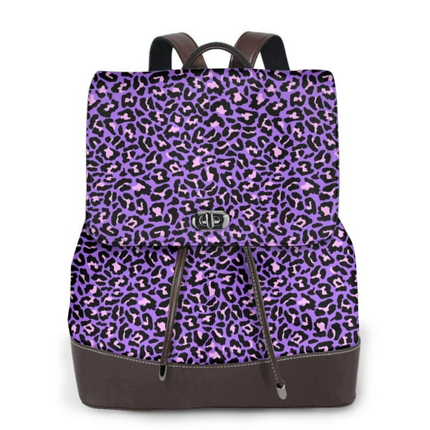 Fotbe Purple Leopard Mochila Bolso con Estampado para Mujer, Mochila Antirrobo de Nylon Impermeable, Bolsa Ligera de Hombro