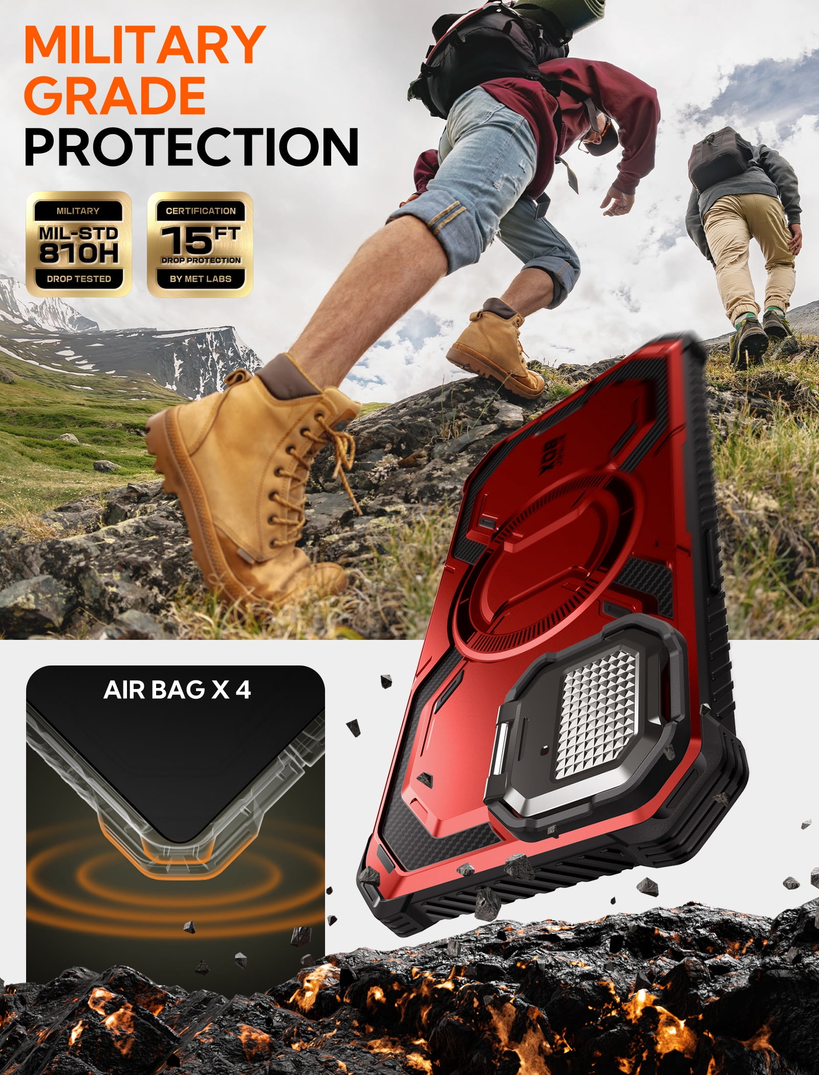 i-Blason for iPhone 17e/16e 6.1" Case with Camera Cover Stand [Built-in Screen Protector] [Wireless Charging Compatible] Full-Body Heavy Duty Military-Grade Protection Magnetic Phone Case, Ruddy