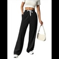 thumbnail image 2 of Pantalones Deportivos Holgados de Cintura Alta con Cordón Ajustable para Mujer, Pantalones Deportivos de Pierna y Bolsillos Negro XXL, 2 of 7