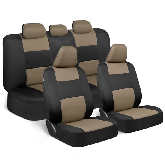 Juego completo de fundas de asiento BDK PolyPro de color beige sobre negro para coches
