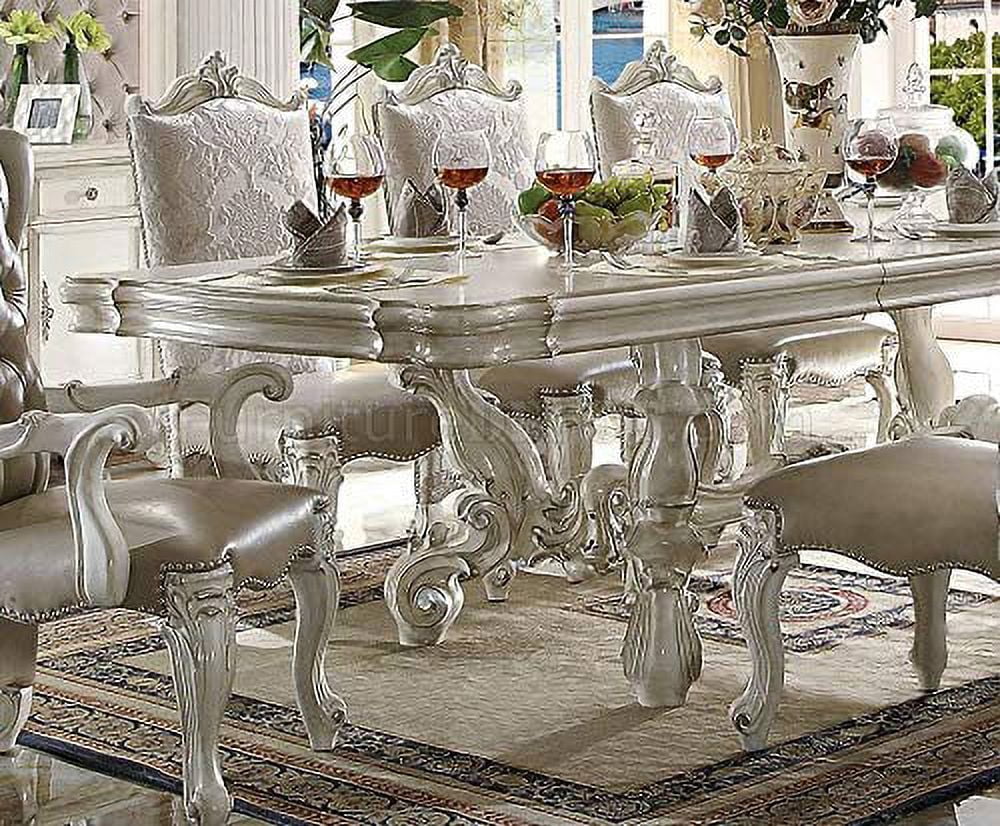 ACME Versailles Rectangular Wood Dining Table with 2 Leaves in Bone White