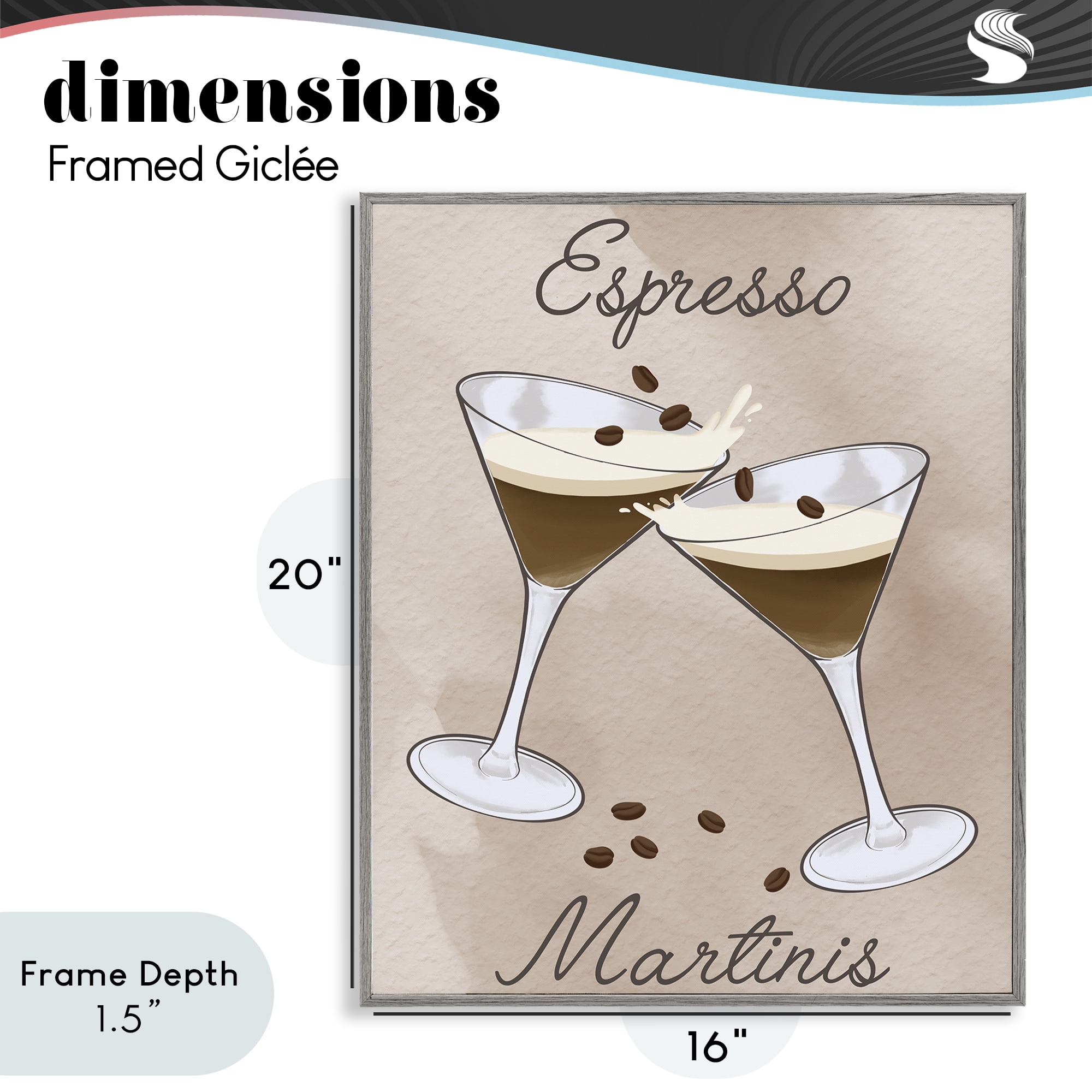 Stupell Industries Cheers Espresso Martinis Gray Framed Giclee Art, design by Marcus Prime