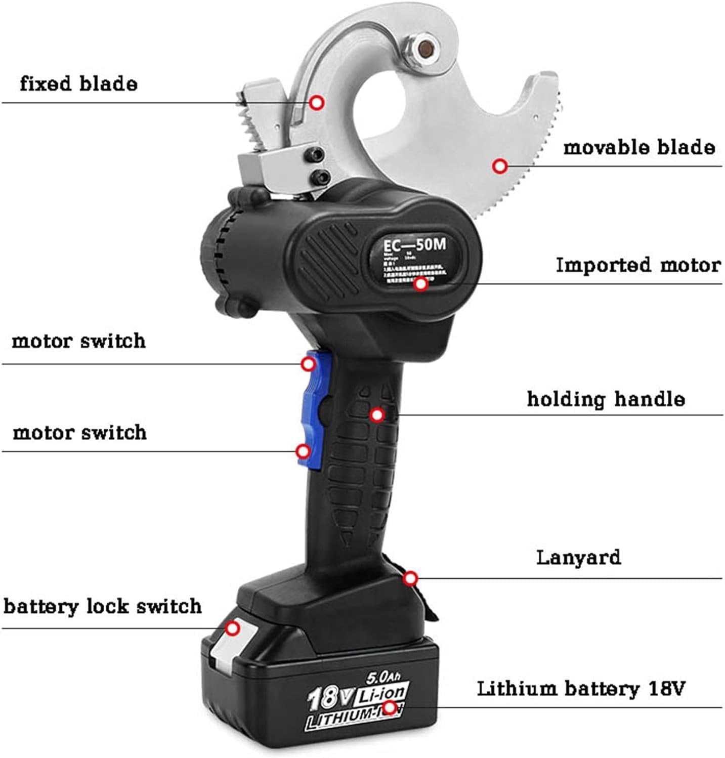 Electric Hydraulic Wire Crimper, Electric 50Mm/65Mm Ratchet Wire Cutter, Battery Powered Hydraulic Cable Cutter, Electric Wire Cutting Tool for Cu/Al Cable and Armoured Cable with 2 Gear Speed,65mm E