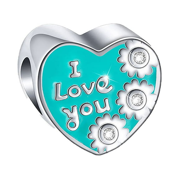 Heart Love You Charm European Bead Sterling Silver CZ Ginger Lyne Collection