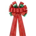 thumbnail image 4 of LaRibbons 13" Christmas Tree Topper Bow, 2.5" Wired Ribbon,  Red/Green Glitter Printed Floral, 4 of 8