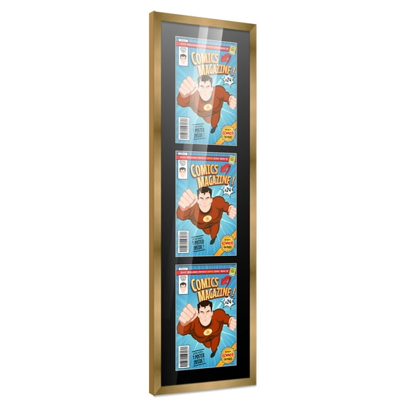 Comic Book Frame with Mat for 3 Golden Age Comics Published Between 1938 and 1956 - Bronze Wood