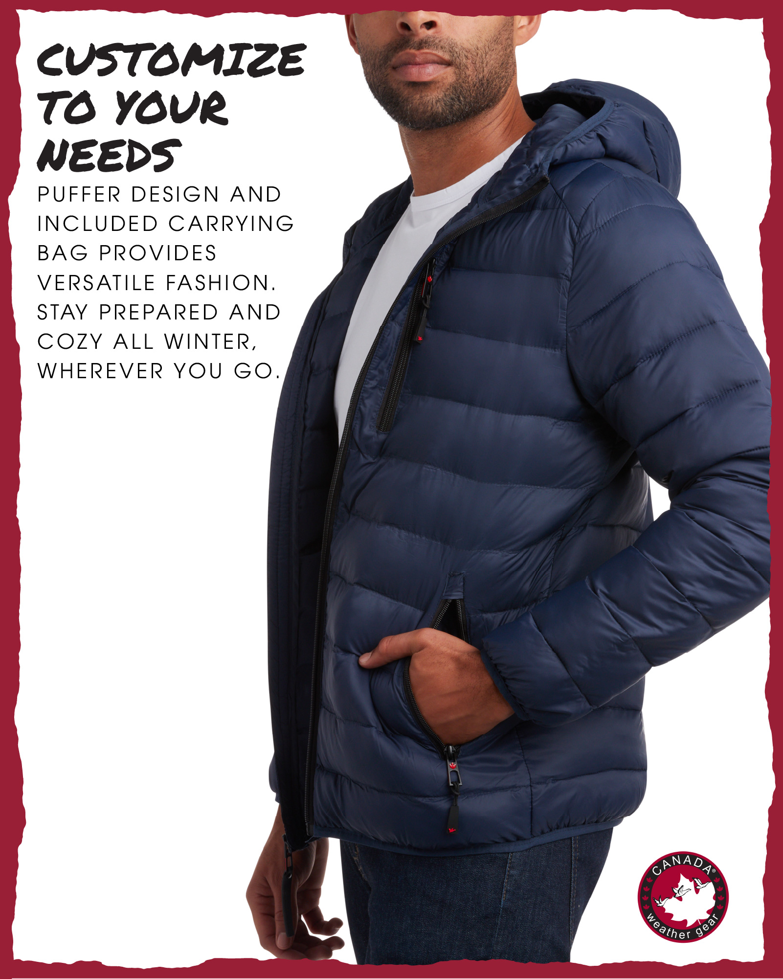 CANADA WEATHER GEAR Men's Puffer Jacket - Lightweight Nylon Packable Winter Coat for Men (M-XXL)