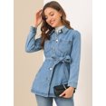 thumbnail image 2 of Chaqueta Vaquera Holgada De Manga Larga Con Lazo En La Cintura Informal Para Mujer Azul M, 2 of 6