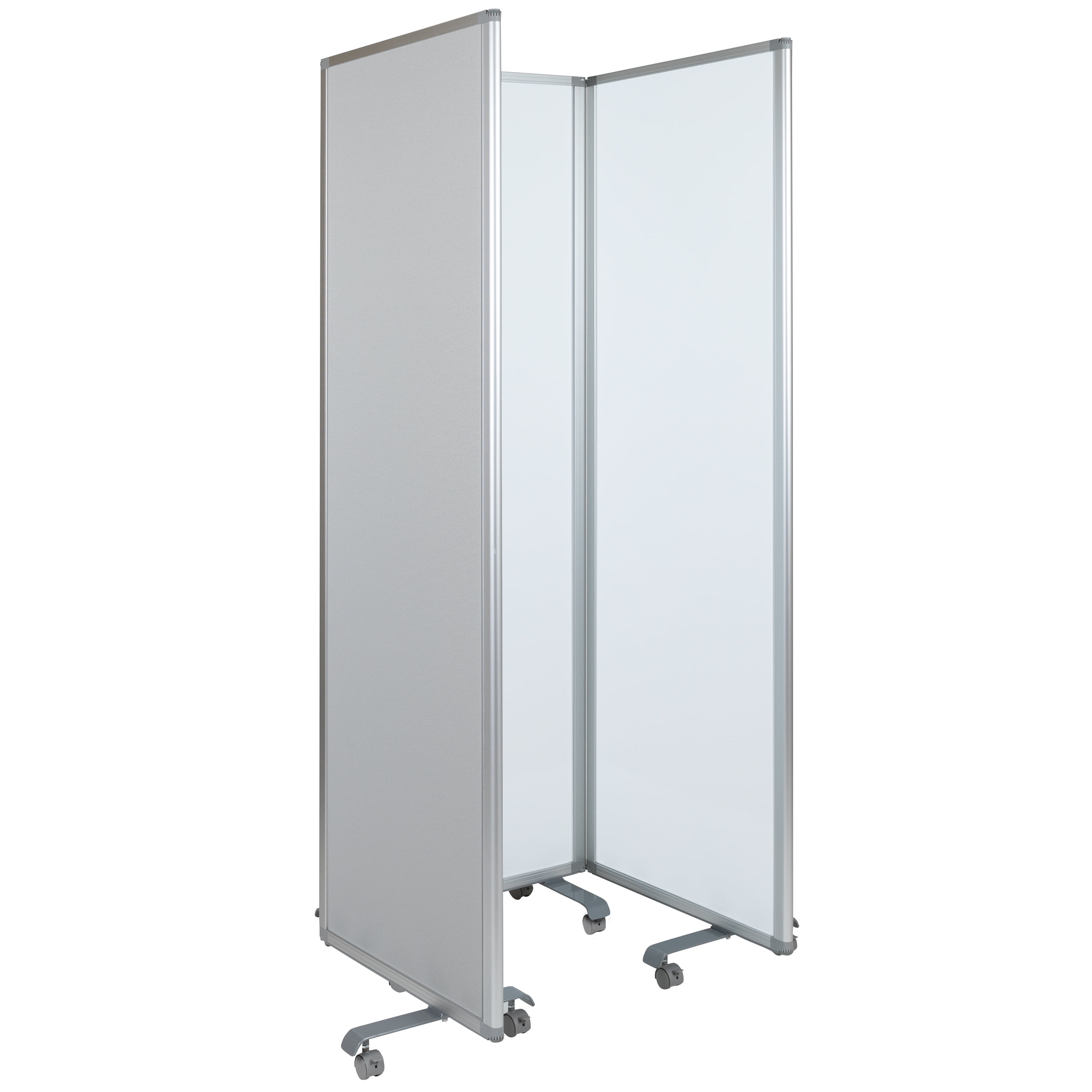 Emma + Oliver Mobile Whiteboard/Cloth 3 Section Partition with Locking Casters, 72"H x 24"W