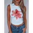 thumbnail image 5 of Women Y2K Floral Tank Top Slim Fit Sleeveless Flower Print Crop Top Crew Neck Going Out Vest Blue XL, 5 of 7