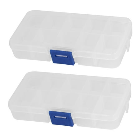 Clear Blue Plastic 10 Sections Jewelry Screws Pills Holder Storage Box 2pcs