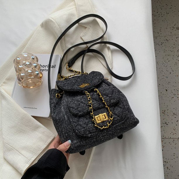 Mochila de mezclilla con correas de cadena para estudiante, minicámara de doble capa con borla de rombos, bolso escolar a la moda, novedad de 2023 Fivean unisex