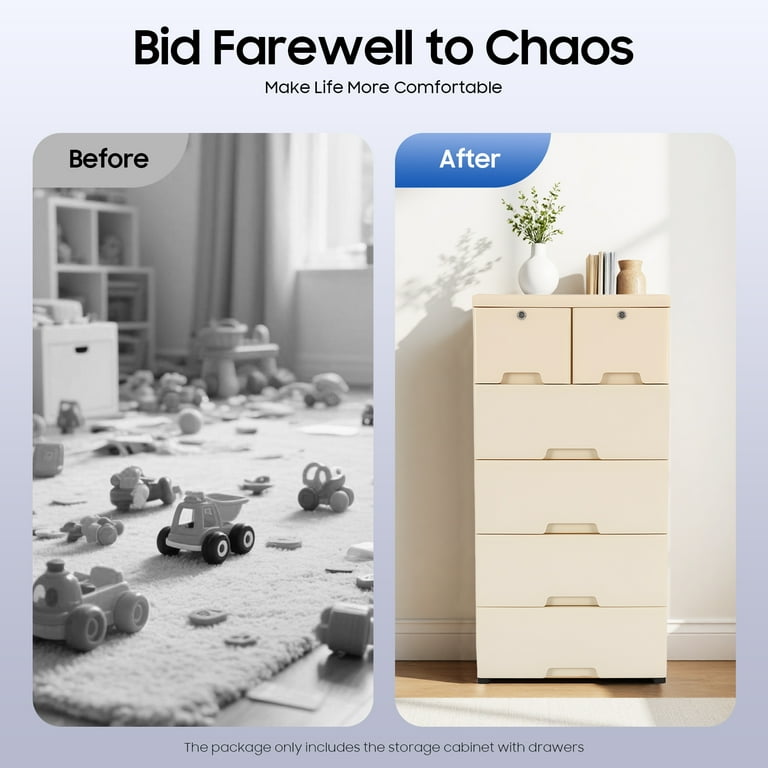 Peakora Beige Color Storage Cabinet with 6 Drawers Closet Drawers