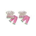 thumbnail image 3 of Argulvti Little Girls Smocked 2Pcs Set, Strawberry/Ice Cream Embroidery Plaid Ruffle Top + Ruffle Pants, 3 of 10