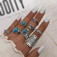 thumbnail image 2 of Bohemian Turquoise Ring for Women Western Rings Jewelry Stackable Knuckle Ring Set Vintage Rose Leaf Ring Set for Women, 2 of 12