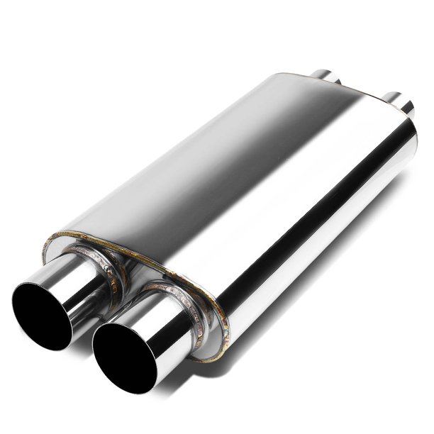 3" Dual Inlet 2" Dual Outlet Stainless Steel 18" Canister Length Exhaust Muffler