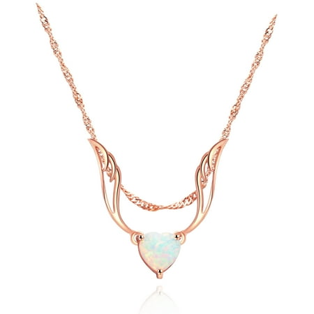 Peermont Rose Gold Plated Guardian Angel White Fire Opal Heart Necklace
