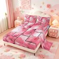 thumbnail image 2 of meiyoeat Pink Marble Patchwork Art Bed Sheets,Abstract Geometric Print Full Size Sheets,4 Pieces1 Flat Sheet, 1 Fitted Sheet and 2 Pillowcases, 2 of 6