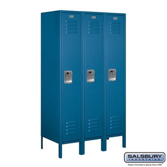 Salsbury 61358BL-U Standard Metal Locker Single Tier - 3 Wide - 5 Feet High - 18 Inches Deep - Blue - Unassembled