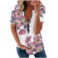 thumbnail image 1 of Moda Mujer Casual Cremallera Manga corta Cuello en V Impreso Señoras Tops Blusa Pompotops hkajfhjk464375, 1 of 4