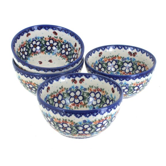 Blue Rose Polish Pottery Scarlett 4 PC Dessert Bowl Set