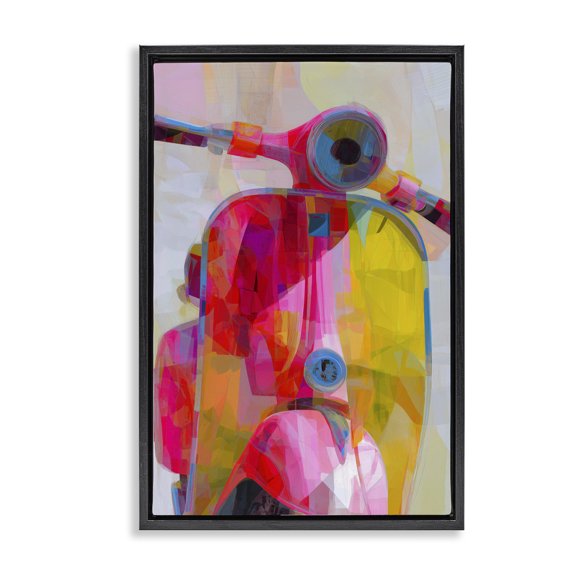 Stupell Industries Contemporary Vespa in Pink & Yellow Black Floating Frame Canvas Art, 17 x 25, by Chromatic Storm Studio
