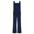 thumbnail image 2 of Women's 2 Piece Outfits Linen Square Neck Tank Top Wide Leg Pants Matching Lounge Set Summer Vacation Clothes (L, Navy), 2 of 8