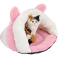 thumbnail image 4 of Nido para mascotas de peluche rosa y blanco con forma de conejo, saco de dormir semicerrado cálido para invierno, casa nido triangular para gatos de 38 x 45 x 25 cm/14,96 x 17,72 x 9,84, 4 of 5