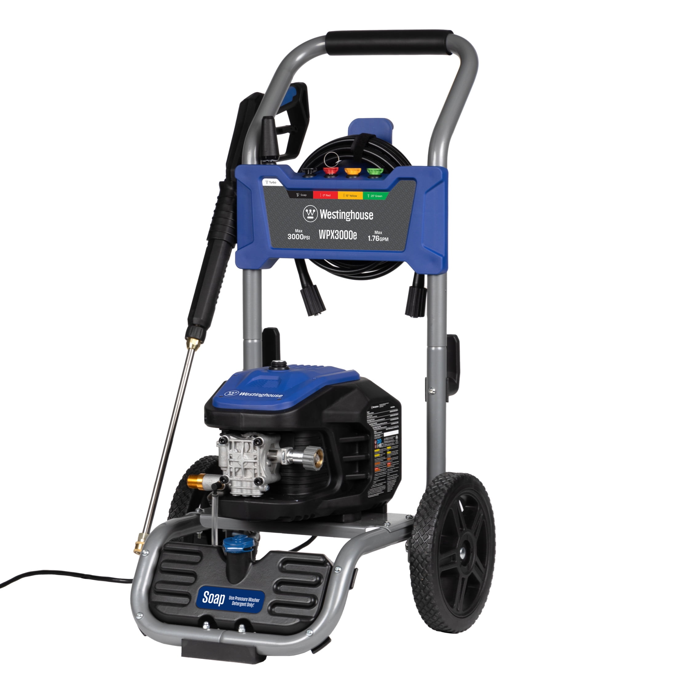 Westinghouse WPX3000e Heavy Duty 3000 Max PSI 1.76 Max GPM Cold Water Electric Pressure washer with 5 Spray Tips and Soap Tank