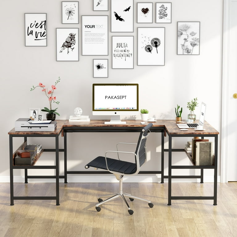 PAKASEPT U Shaped Desk with Lift Top Sit to Stand L Shaped Computer Desk Height Adjustable Standing Desk with Storage Shelves and 3 Desktop for