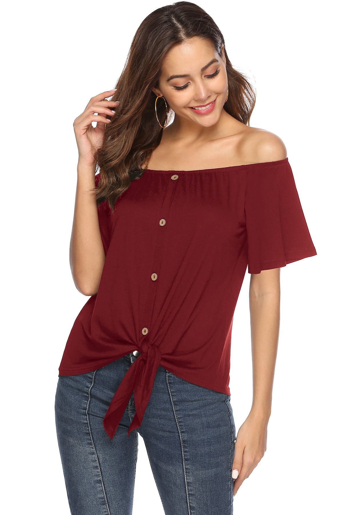 Lilly Posh - Lilly Posh Women's Off Shoulder Button Down Blouse with ...
