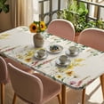 thumbnail image 3 of Eucalyptus Leaves Table Cloths for 3 Foot Rectangle Tables, Farmhouse Retro Botanical Flowers Herbs Patio Waterproof Elastic Fitted Tablecloths, Washable Rectangular Table Cover for Camping, 3 of 8
