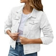 thumbnail image 2 of Yinguo Women‘s Basic Solid Color Button Down Denim Cotton Jacket With Pockets Denim Jacket Coat, 2 of 8
