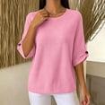 thumbnail image 4 of Aezemi Women Waffle 3/4 Sleeve Shirt Round Neck Pullover Knit Dressy Casual Breathable Comfy Blouses Spring Summer Outdoor Fashion Casual Tops XL, 4 of 7