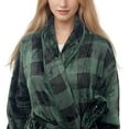 thumbnail image 3 of Elegant Comfort Women's Spa Plush Fleece Bathrobe with Shawl Collar and Pockets - Soft, Warm, Long Robe for Women, Extra Large, Buffalo Black/green, 3 of 5
