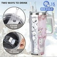 thumbnail image 3 of Pink Christmas Snowman Tumbler with Lid and Straw, Holiday Winter Gift Cup, 3 of 9