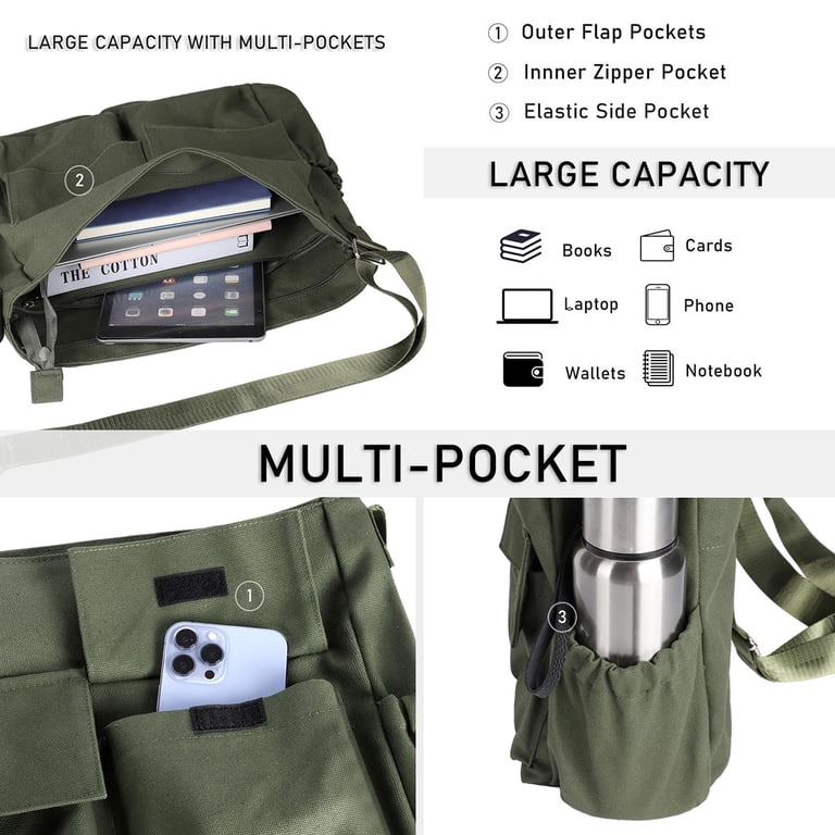 Canvas Messenger Bag Crossbody Shoulder Bag for Men Women Vintage