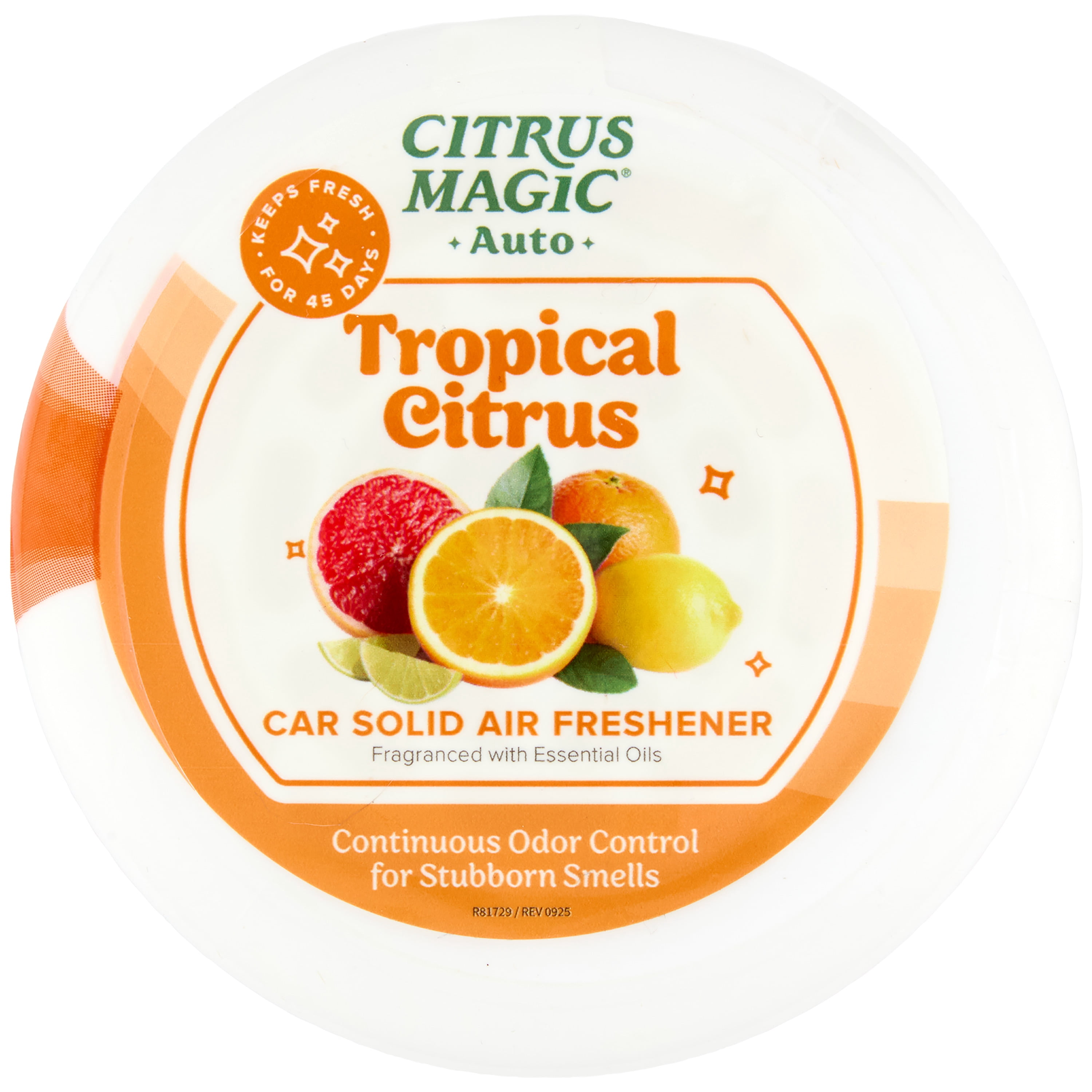 (5 pack) Citrus Magic Auto Solid Air Freshener, Tropical Citrus, 8 Ounce