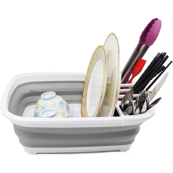 SAMMART 8L (2.1 gallons) Collapsible Plastic Dish Drainer/Dish Rack- Foldable Drying Rack - Portable Dinnerware Organizer - Pop Up Saving