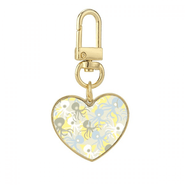Illustration Animals Lovely Octopus Gold Heart Keychain Metal Keyring Holder