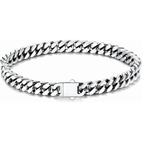 Terandius Men's Stainless Steel Cuban Chain Bracelet, available in widths of 5mm/7mm/9mm/12mm/14mm and lengths of 8.5 inches/9 inches, comes with a gift box.