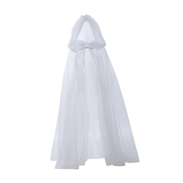 Capa de bruja con capucha para disfraz de Halloween, para festival, fiesta, juego de rol y escenario. Blanco
