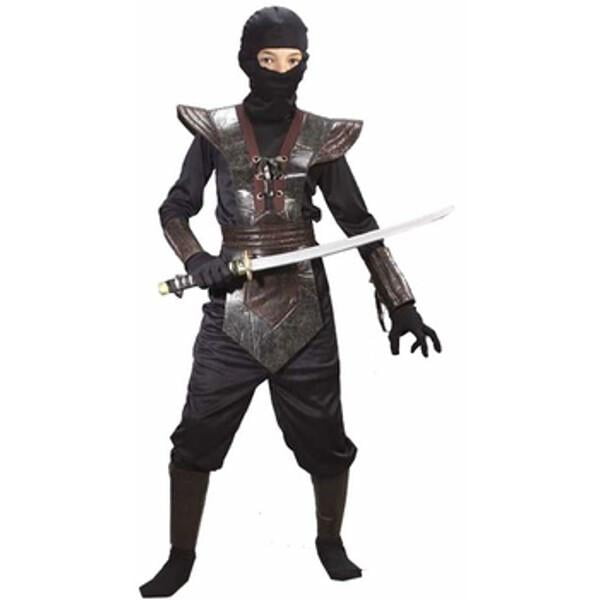 Child Leather Black Ninja Fighter Costume 