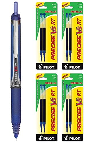Pilot Precise V5 RT Rolling Ball, Extra Fine Point, Blue Ink 1 Pen & 8 Refills