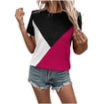 thumbnail image 4 of JGGSPWM Womens Split Hem Button Decor Color Block Top and Blouse Classic Fit Junior's Tunic Tees Crewneck Short Sleeve Shirts Hot Pink S, 4 of 4