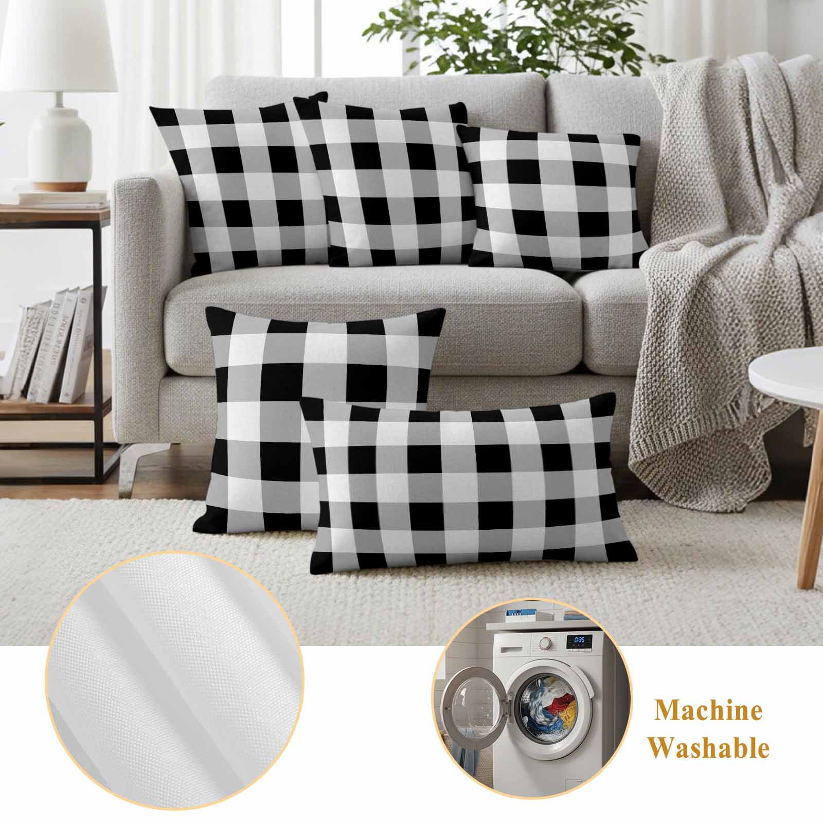 Pack of 2 Outdoor Pillow Covers,Waterproof Black White Plaid Throw Pillow Covers,Spring Farmhouse Buffalo Checkered Decorative Pillowcases Cushion Covers for Couch Pillow Sham Protector 26x26 Inch