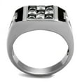 thumbnail image 3 of Mens Ring Checkers Silver Black Stainless Steel Ring with AAA Grade CZ in Jet, 3 of 7