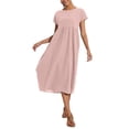 thumbnail image 4 of Vestido midi Zhyaj de algodón con cuello redondo y manga corta con bolsillos, 4 of 7